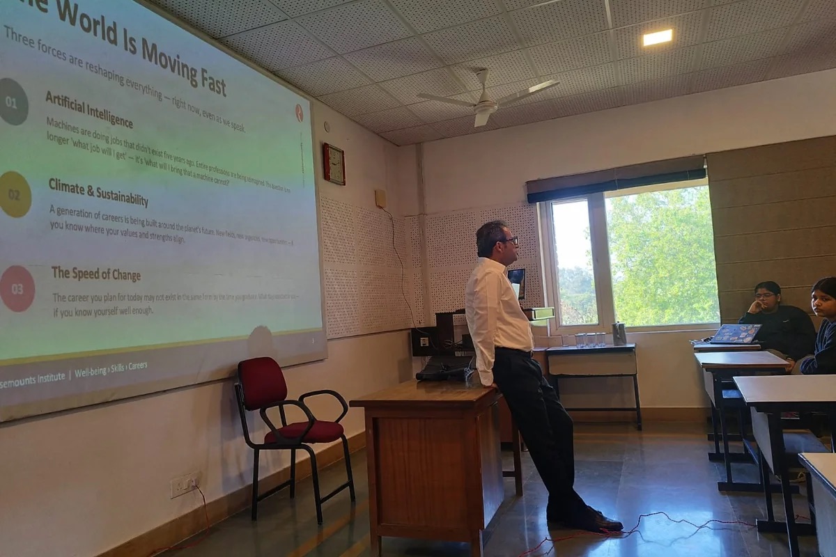 Students attending a Rosemounts career-guidance session at an Uttarakhand school