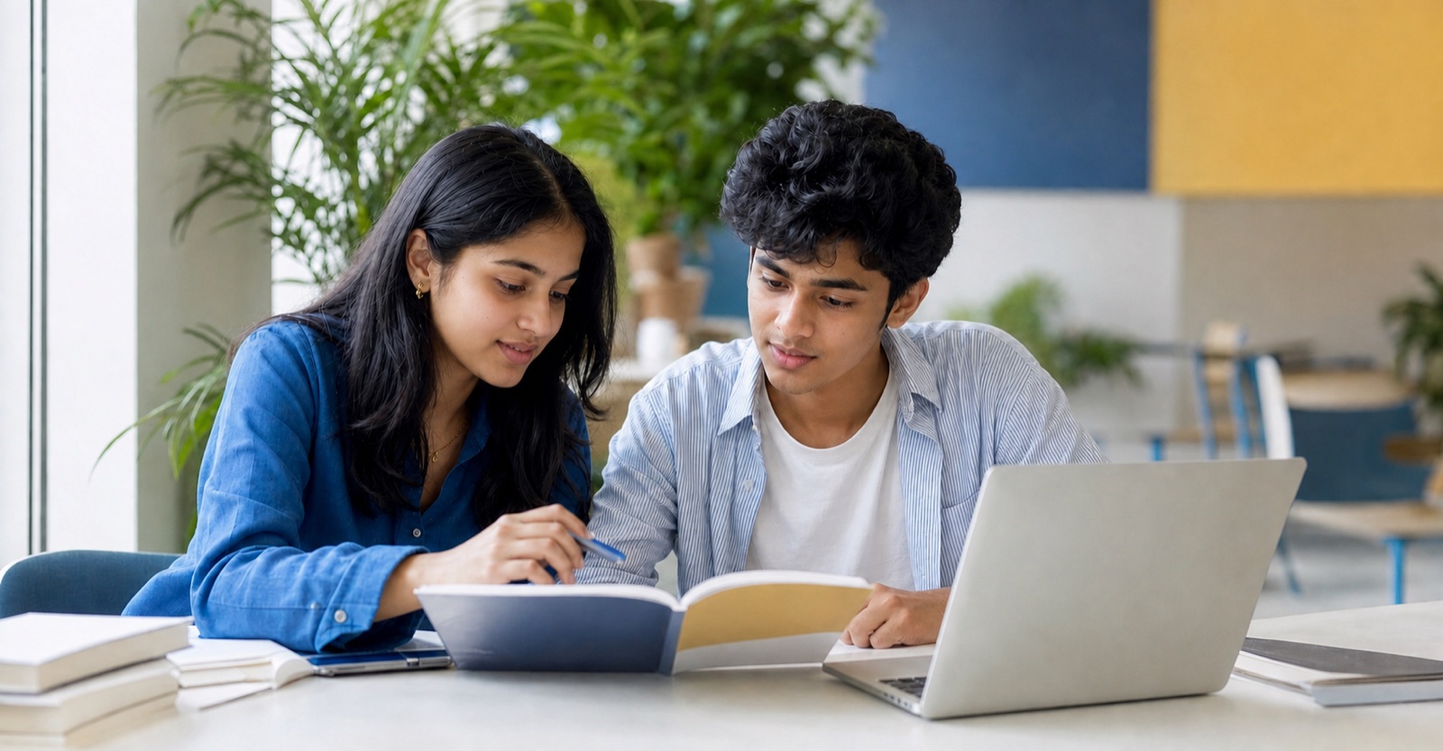 Two senior-secondary students thoughtfully discussing a future pathway